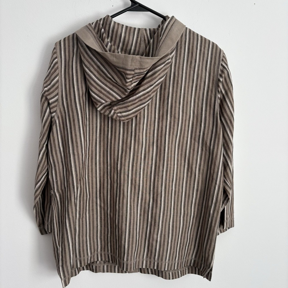 Vintage Mureli Womens Linen Blend Striped Sweatshirt Jacket Size S Taupe Brown - Picture 2 of 9